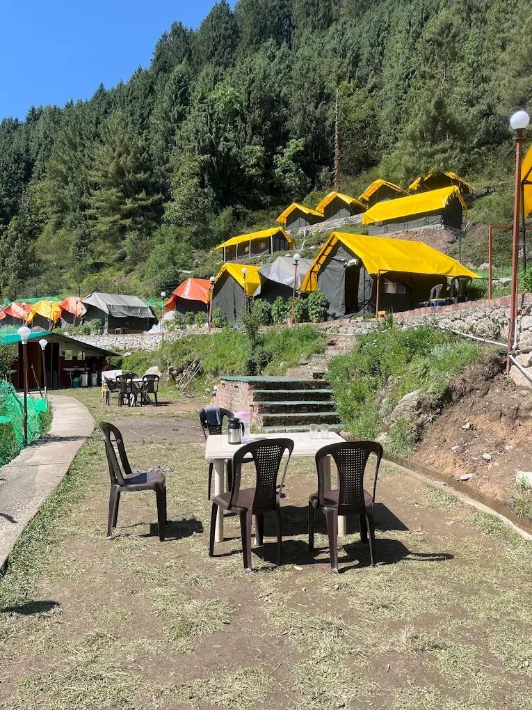 Yellow tents pitched at the camp